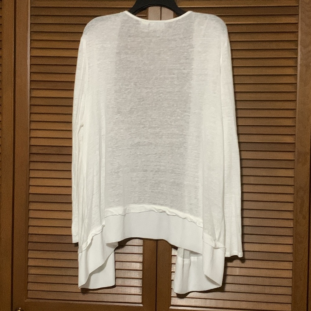 Adrienne Vittadini White Linen Blend Open Front Waterfall Cardigan Medium M - Picture 2 of 4
